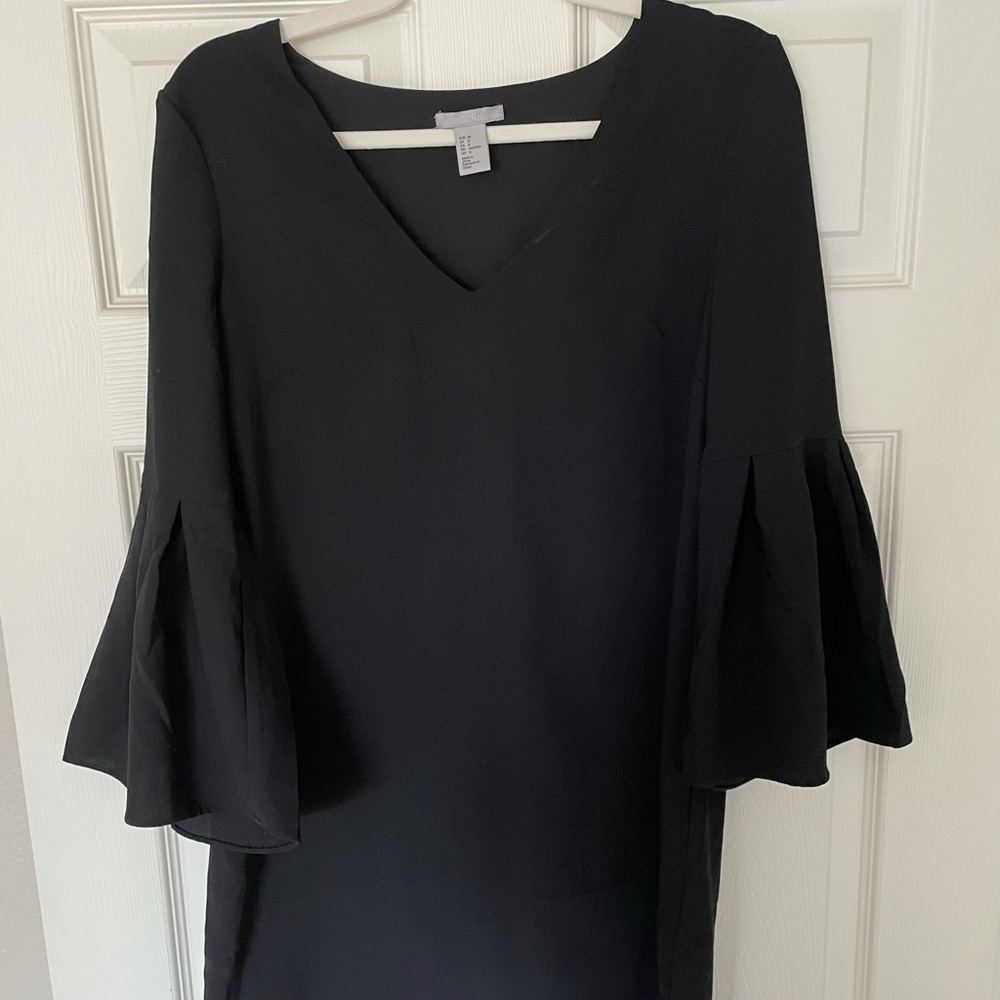Bell Sleeve Black Mini Dress
